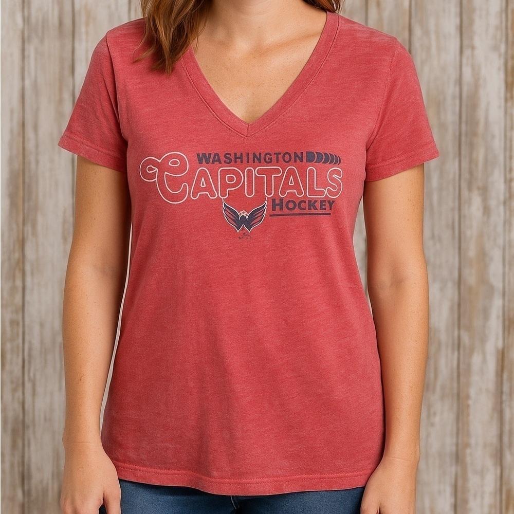 Washington Capitals V Neck Tee Women Large Red NHL Hockey Shirt